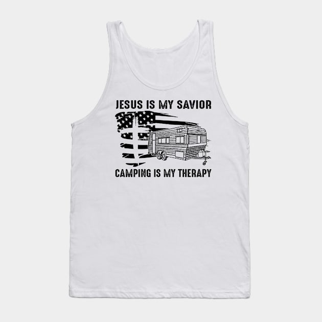Jesus Is My Savior Camping Is My Therapy Tank Top by celestewilliey